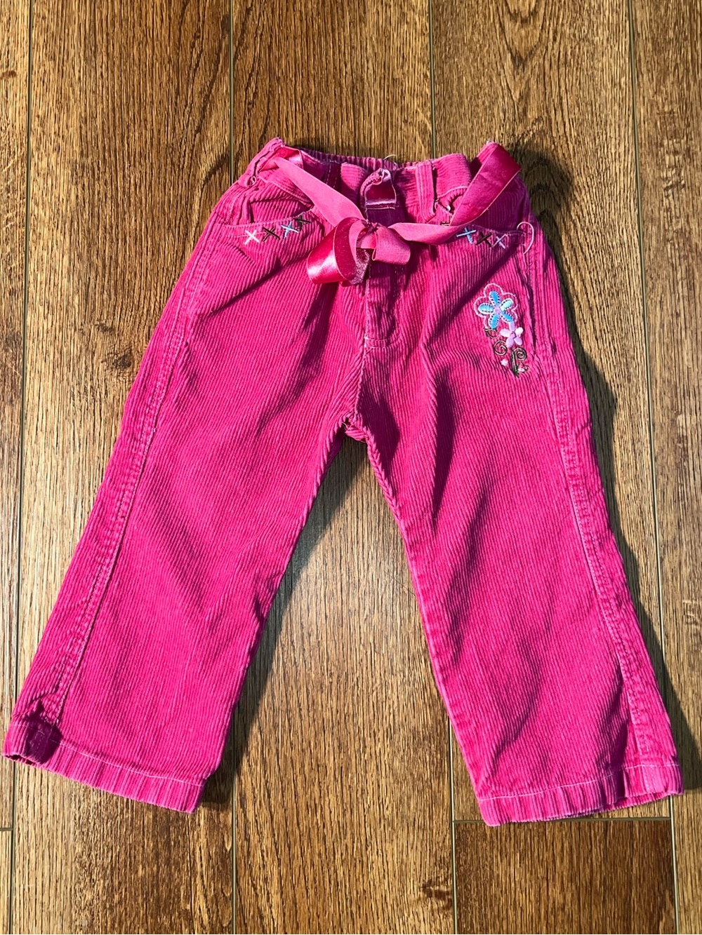 Gum Balls Kids Floral Pink Corduroy Pants Toddler Size 24 Months Embroidered